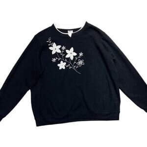 Adrian Delafield Womens Floral Embroidered Sweatshirt XL Vintage Cottagecore Top